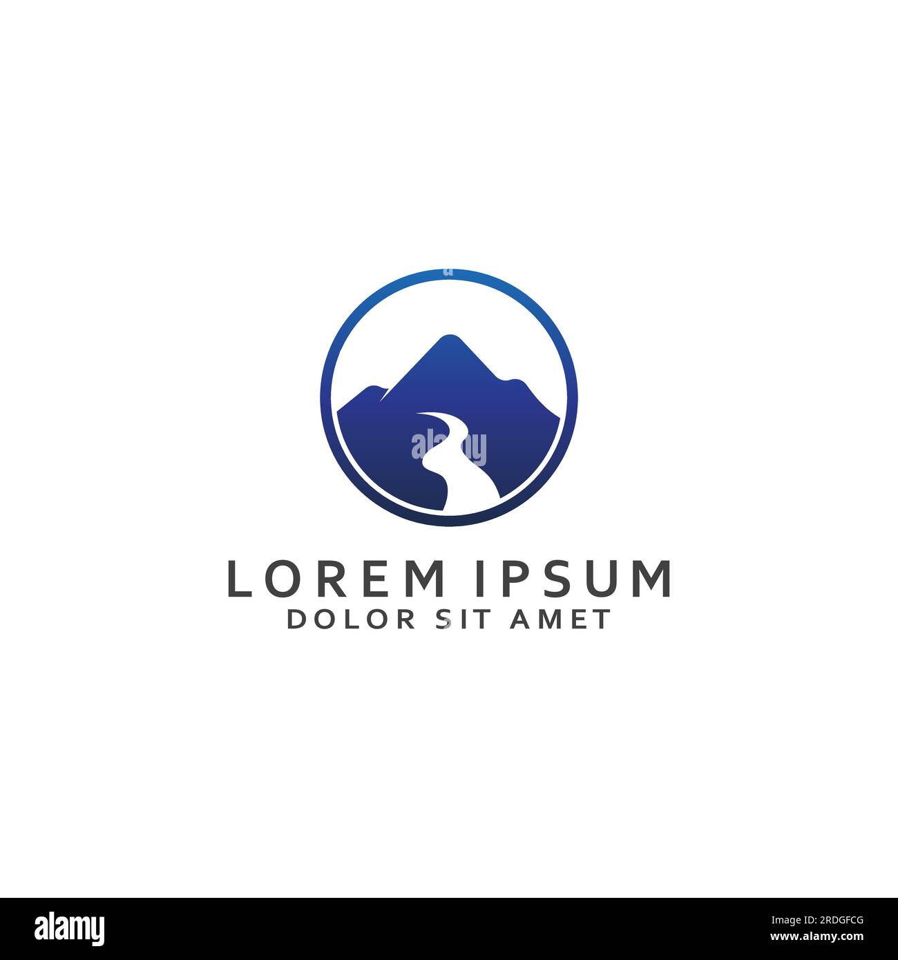 Logos de rivières, ruisseaux, berges et ruisseaux. Logo de rivière avec combinaison de montagnes et de terres agricoles avec conception de concept vectoriel. Illustration de Vecteur