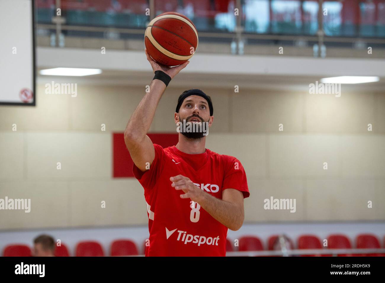Podebrady, République tchèque. 21 juillet 2023. L'équipe masculine tchèque de basket-ball en action lors de la séance d'entraînement à Podebrady, République tchèque, le 21 juillet 2023. Photo Vojtech Hruban. Crédit : Josef Vostarek/CTK photo/Alamy Live News Banque D'Images