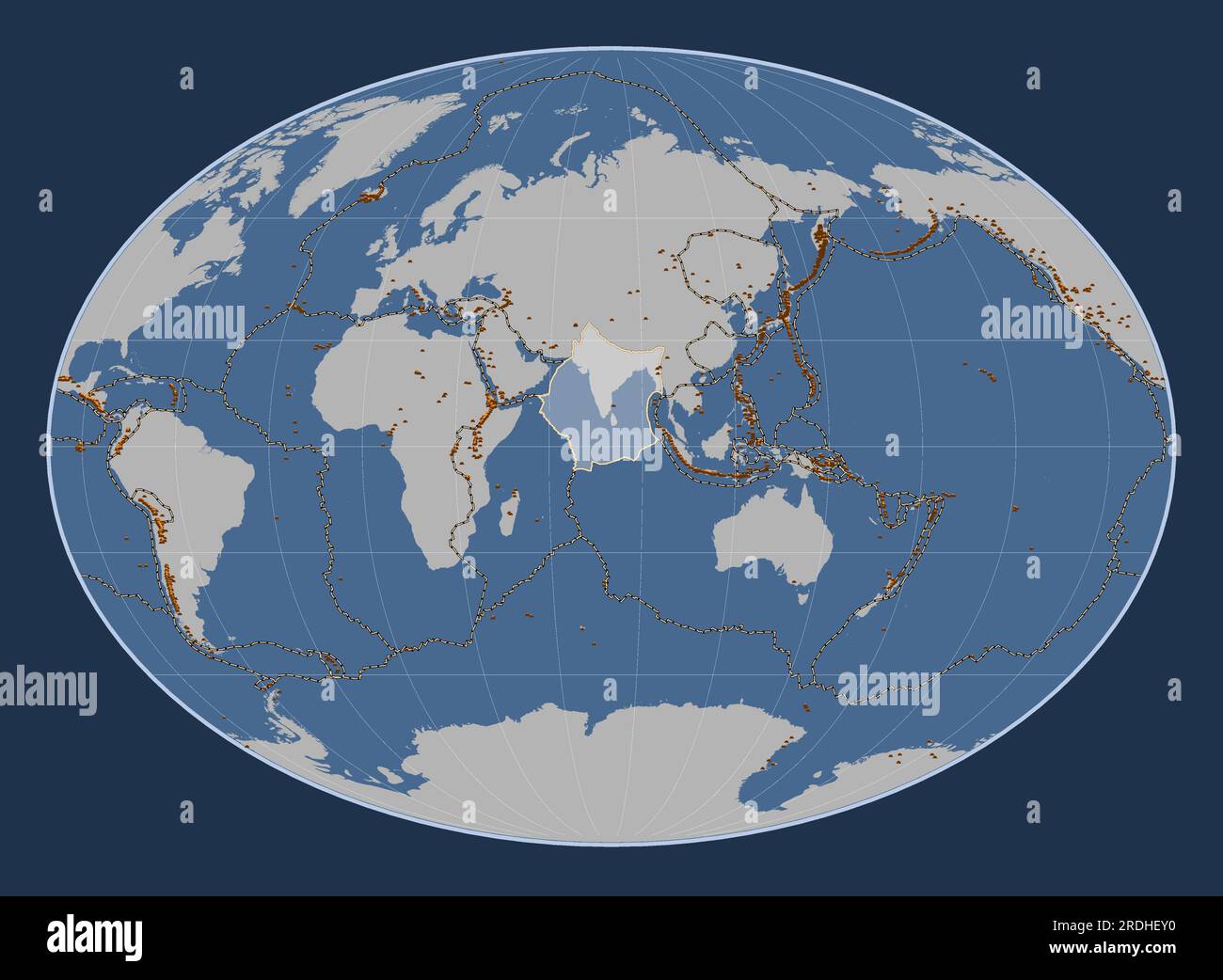 Plaque tectonique indienne sur la carte de contour solide dans la