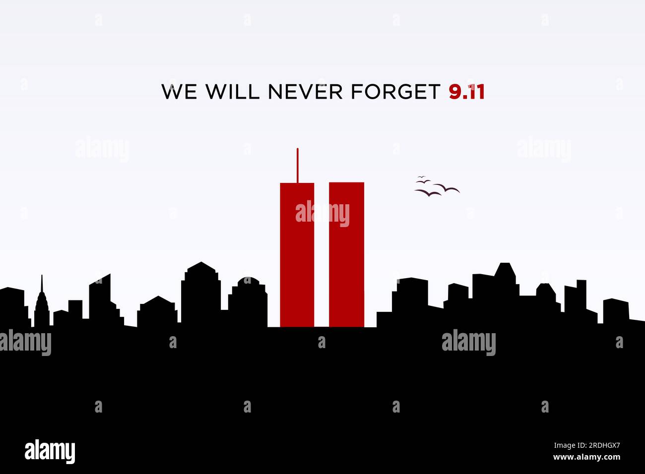 9 11, Patriot Day, 11 septembre. Illustration des tours jumelles représentant le nombre onze. Nous n'oublierons jamais les attentats terroristes de septembre Banque D'Images