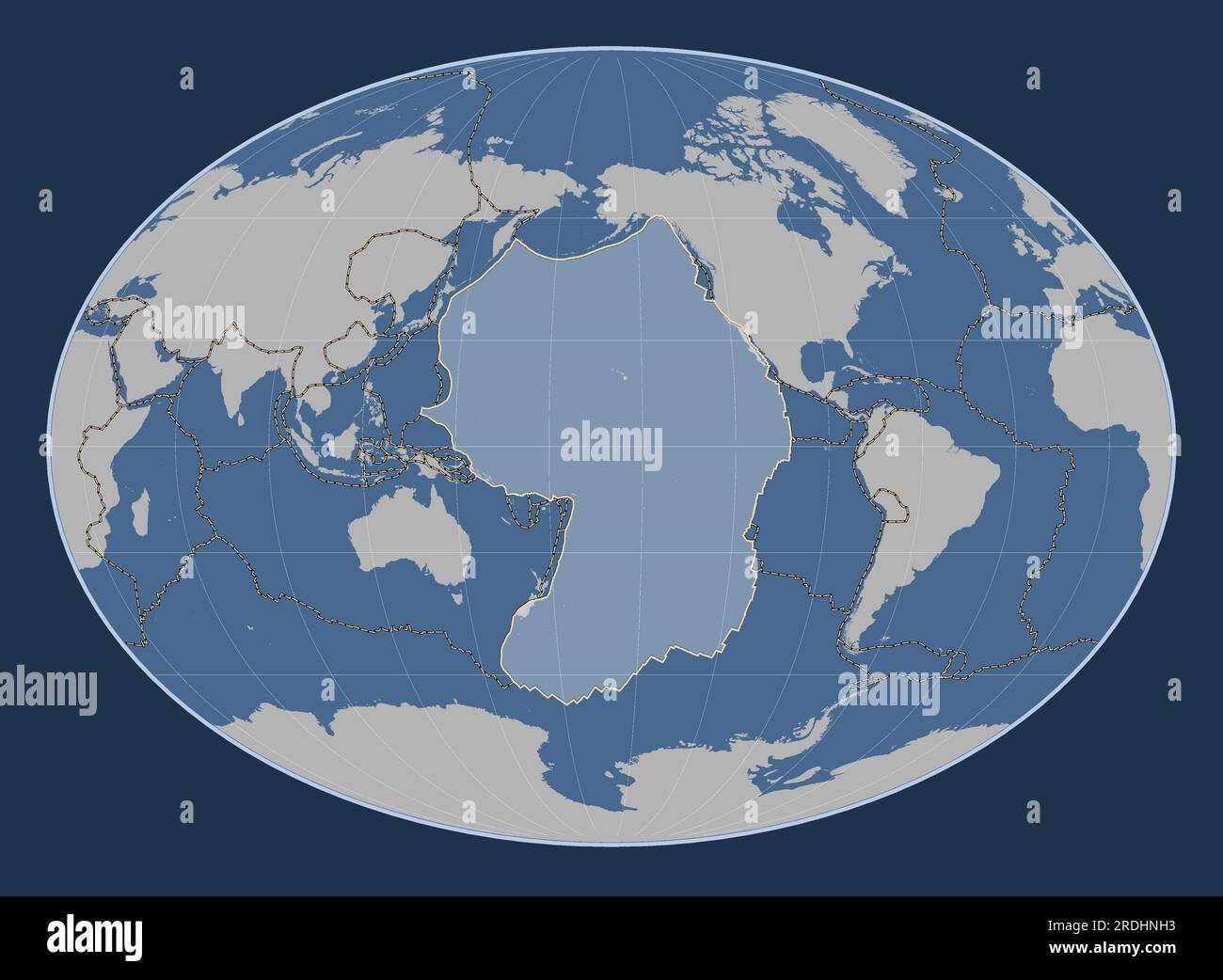 Plaque tectonique du Pacifique sur la carte à contour solide dans la projection de Fahey centrée méridien. Limites des autres plaques Illustration de Vecteur