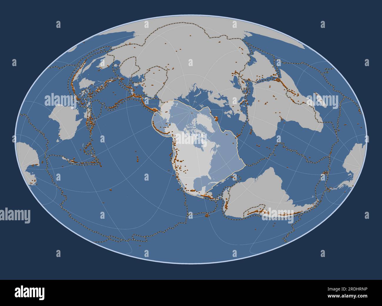 Plaque tectonique nordaméricaine sur la carte de contour solide dans