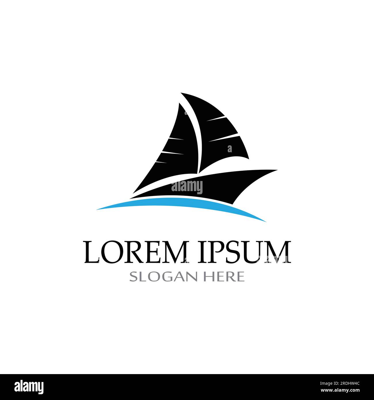 Logo de voilier ou de voilier avec des vagues de vagues, en utilisant le concept de conception vectorielle Illustration de Vecteur