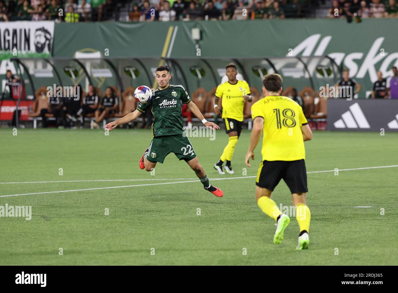 15 juillet 2023 ; Portland, Oregon, États-Unis; Columbus Crew à Portland Timbers dans un match MLS à Providence Park. (Crédit photo : Al Sermeno/KLC fotos) Banque D'Images