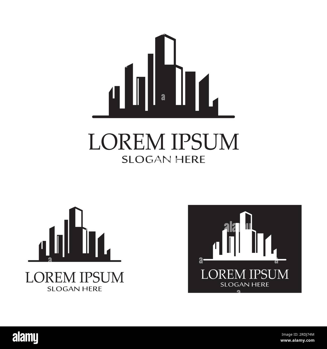 ville ​​skyline, silhouette de ville, ville moderne et centre-ville. Avec le concept de conception de logo, l'icône et le symbole Illustration de Vecteur