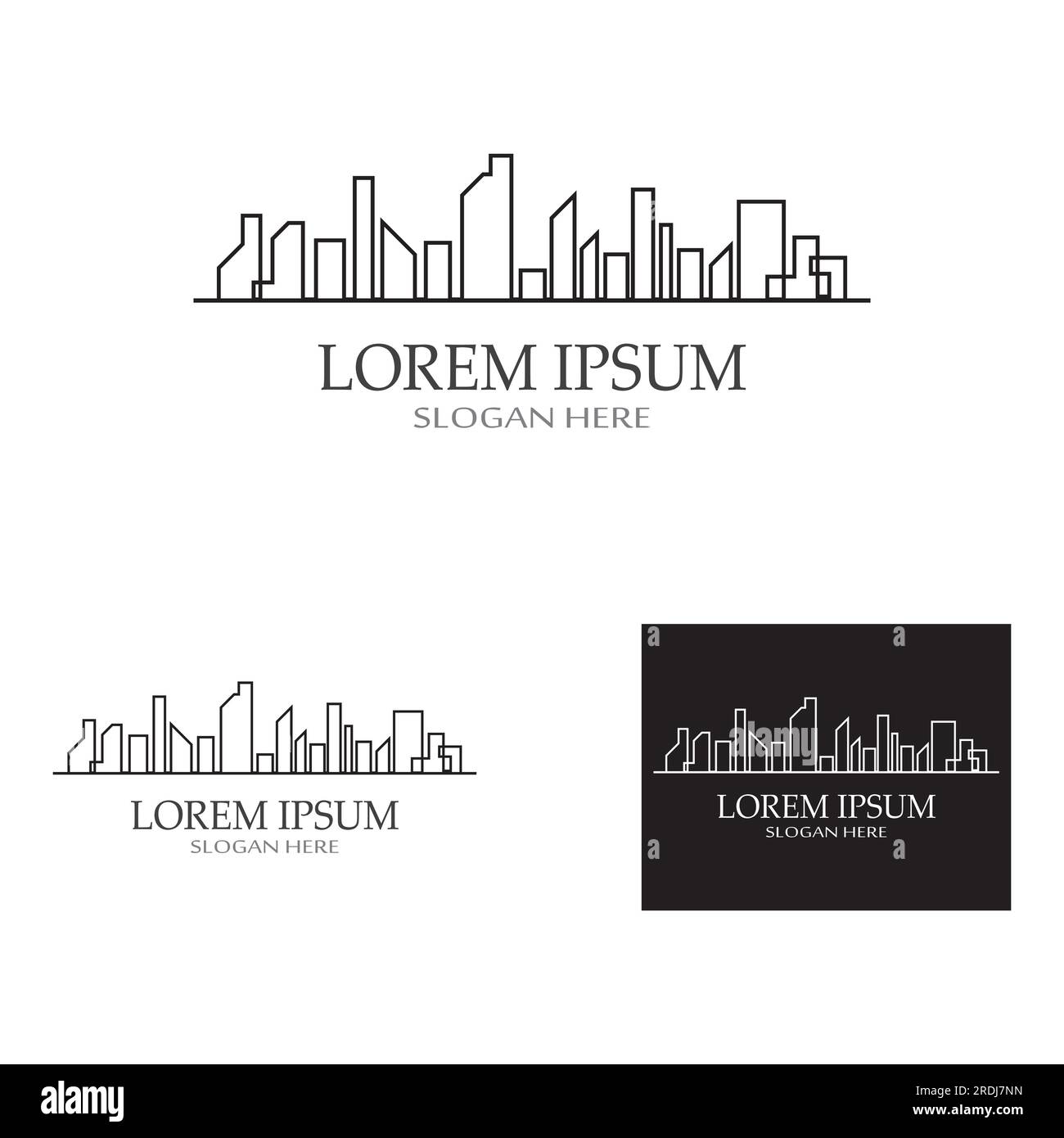 ville ​​skyline, silhouette de ville, ville moderne et centre-ville. Avec le concept de conception de logo, l'icône et le symbole Illustration de Vecteur