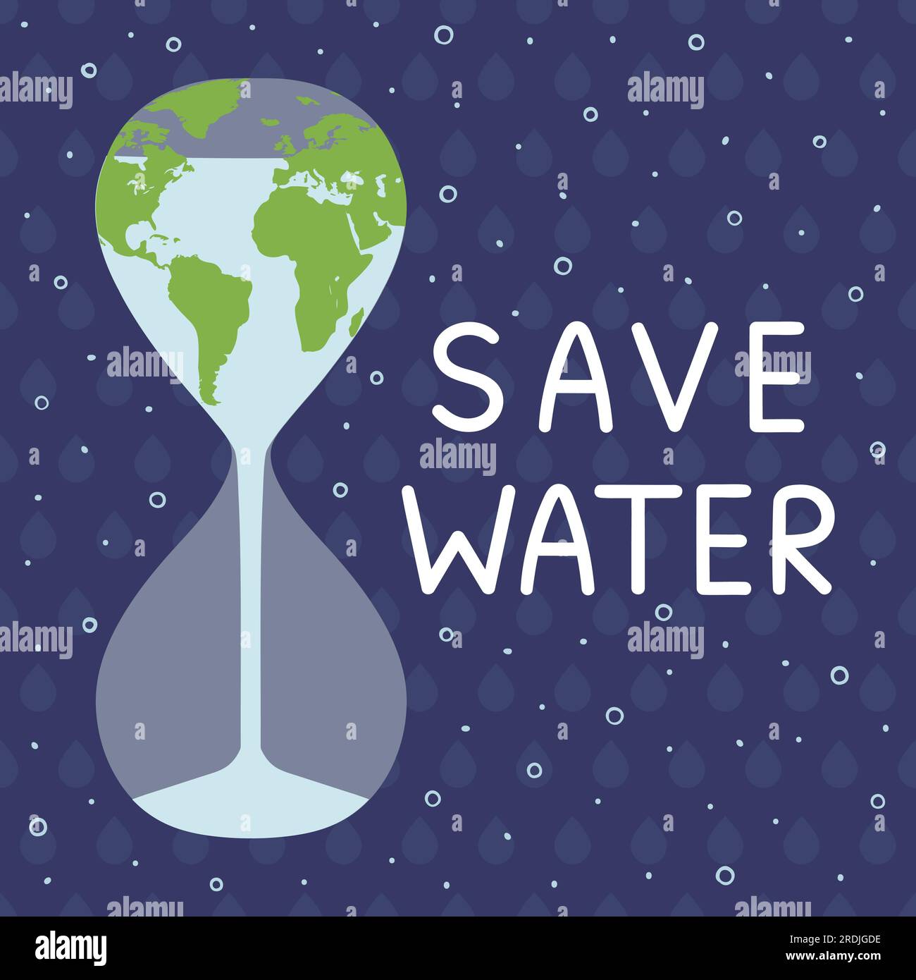 Economisez le devis de l'eau. Concept de réchauffement climatique et de changement climatique avec écoulement de l'eau de la Terre dans le sablier. Pollution de l'eau et température globale ris Illustration de Vecteur