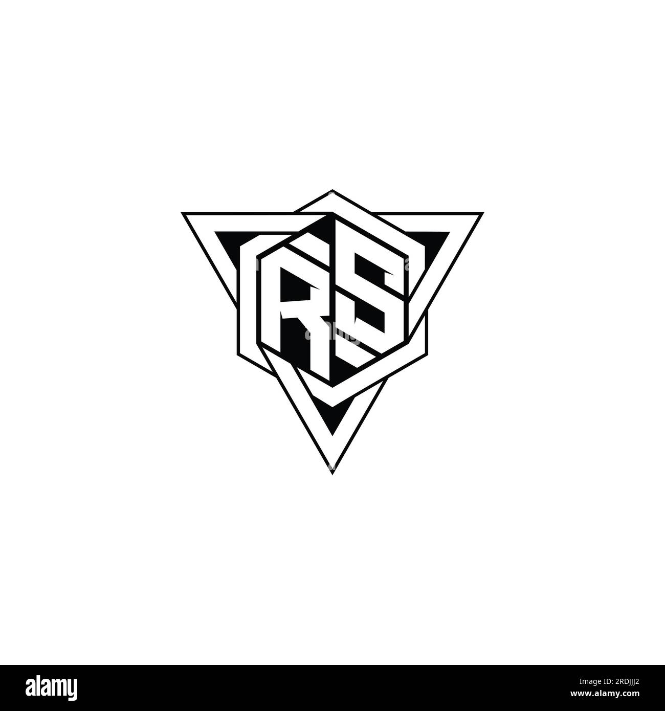 Logo RS Letter forme hexagonale monogramme avec contour géométrique triangulaire pointu modèle de conception de style moderne Banque D'Images