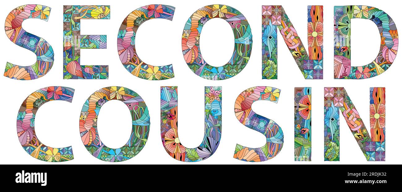 Design artistique peint à la main. Mots d'illustration dessinés à la main COUSIN AU SECOND DEGRÉ pour t-shirt et autre décoration Illustration de Vecteur