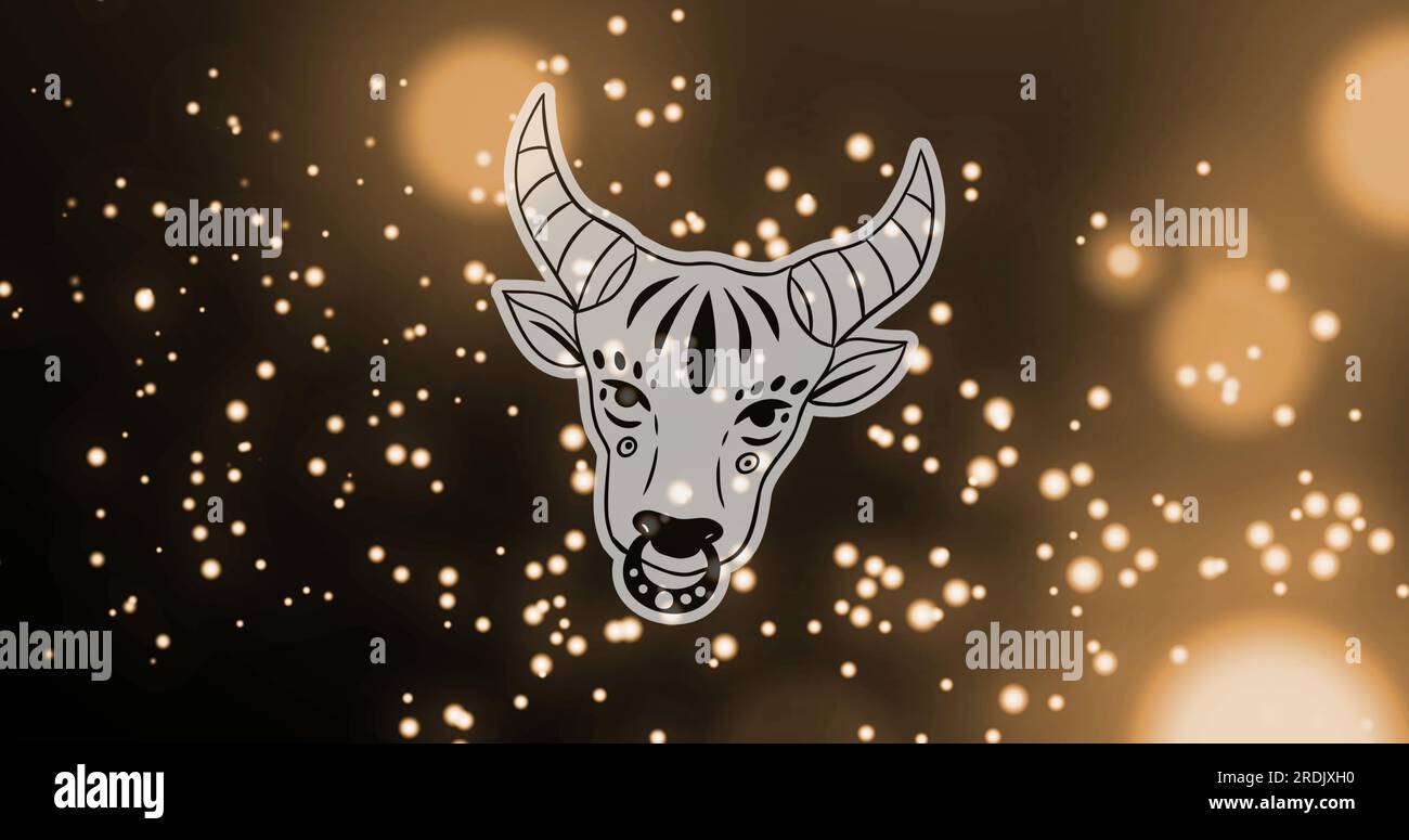 Composite de signe d'étoile de Taurus et des taches de lumière sur fond sombre Banque D'Images