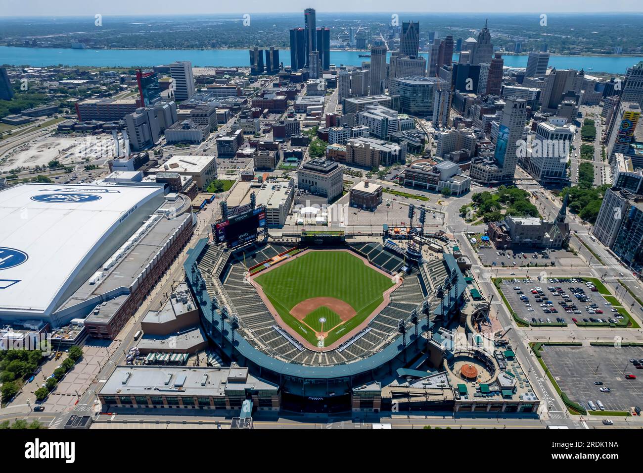 11 juin 2021, Detroit, Michigan, États-Unis : Comerica Park est un stade de baseball en plein air situé dans le centre-ville de Detroit. C'est la maison des Tigers de Détroit Banque D'Images