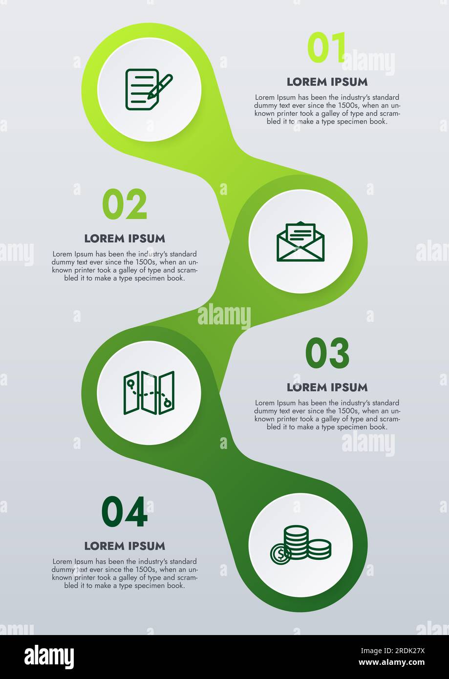 Le modèle infographique pour les présentations et la visualisation des données de caractéristiques comprend un diagramme de processus avec des diagrammes, des étapes, des options. Banque D'Images