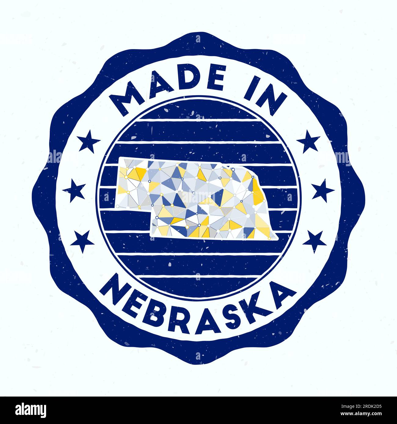 Fabriqué au Nebraska. Timbre rond de l'état AMÉRICAIN. Sceau du Nebraska en forme de bordure. Badge vintage avec texte circulaire et étoiles. Illustration vectorielle. Illustration de Vecteur