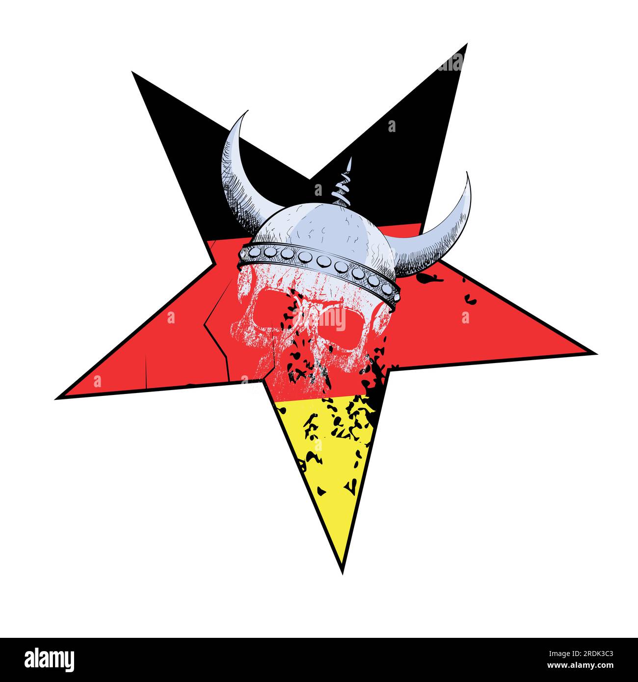 T-shirt design d'un crâne Viking sur une étoile aux couleurs du drapeau allemand. Illustration de Vecteur