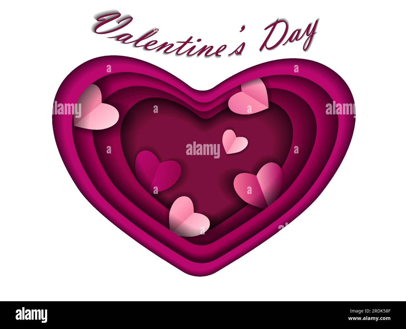 Grand coeur dans le style de papier coupé sur un fond blanc avec texte de jour de Saint Valentin. Carte postale, affiche, Saint-Valentin pour les amoureux Illustration de Vecteur