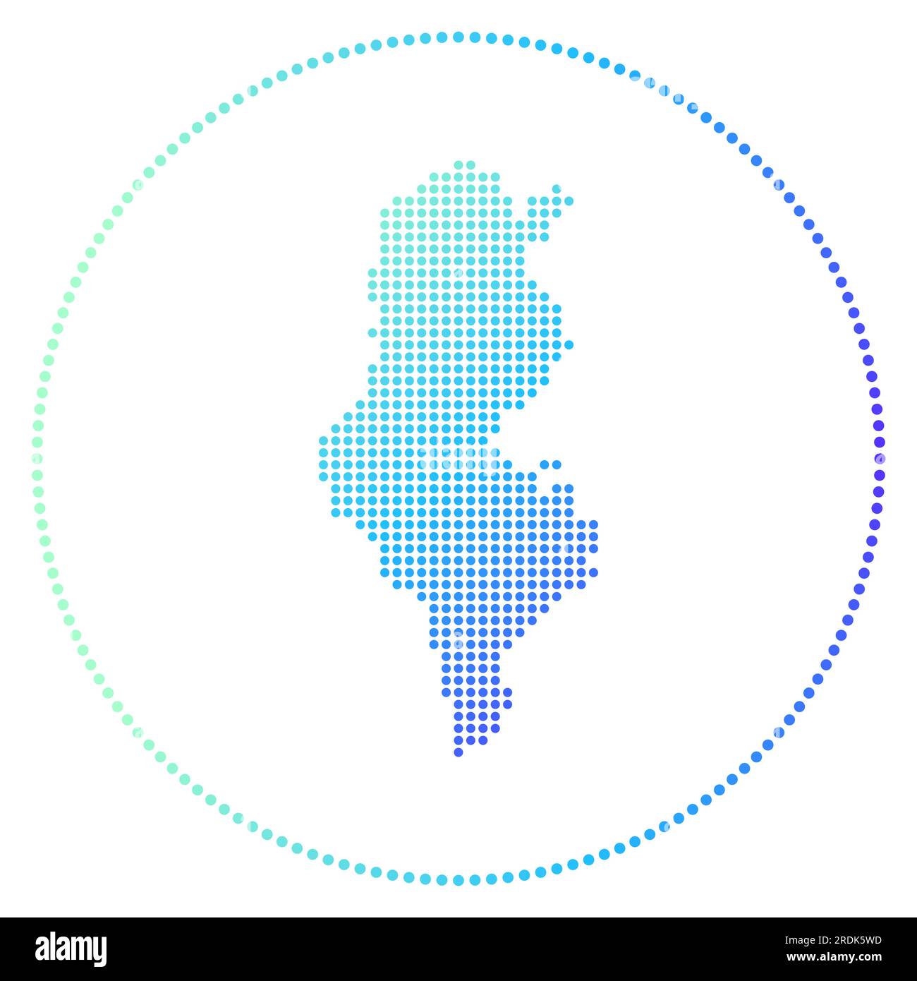 Badge numérique Tunisie. Carte en pointillé de la Tunisie en cercle. Icône technologique du pays avec des points dégradés. Illustration vectorielle cool. Illustration de Vecteur