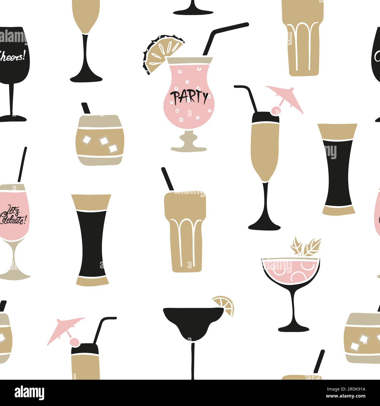 Motif cocktails sans couture. Fond d'alcool vectoriel avec du vin, verres à martini. Illustration de Vecteur