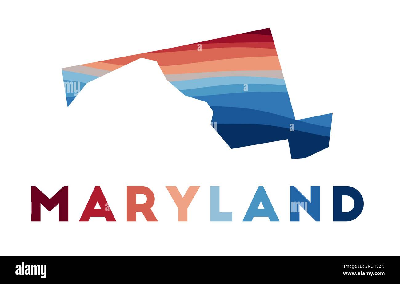 Carte du Maryland. Carte de l'état américain avec de belles vagues géométriques dans les couleurs rouge et bleu. Forme vive du Maryland. Illustration vectorielle. Illustration de Vecteur