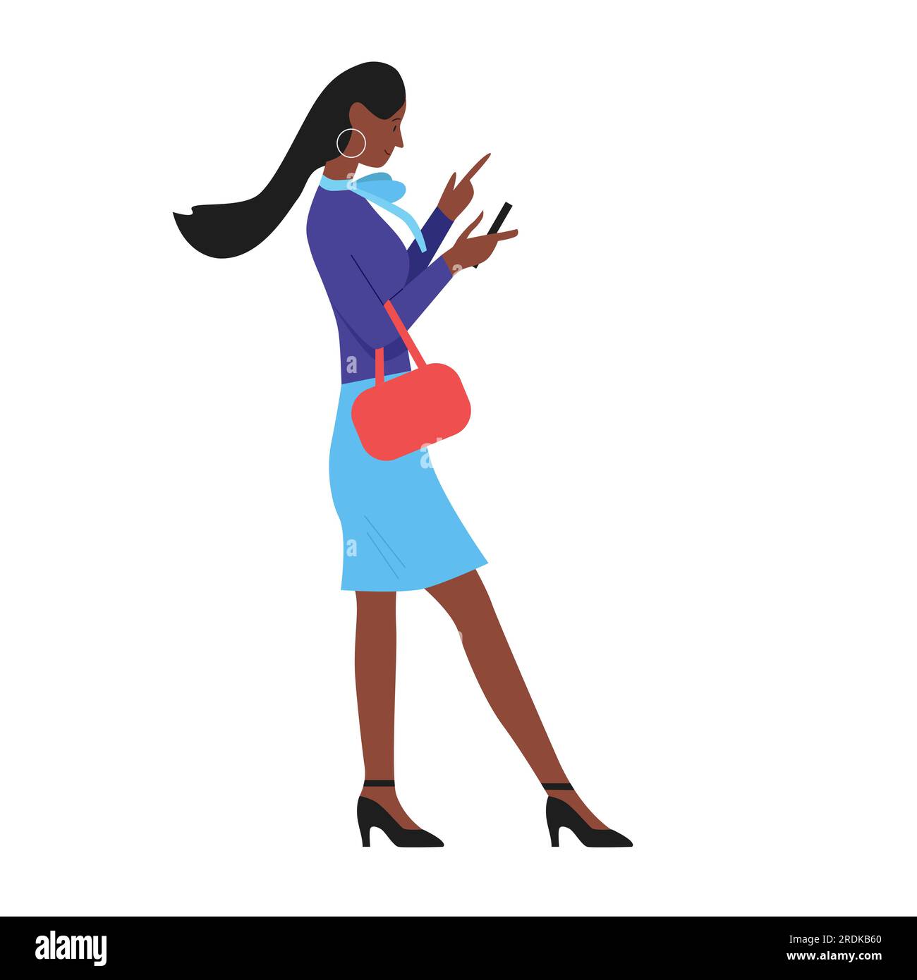 Femme d'affaires avec téléphone. Discussion mobile, femme marchante avec illustration vectorielle smartphone Illustration de Vecteur