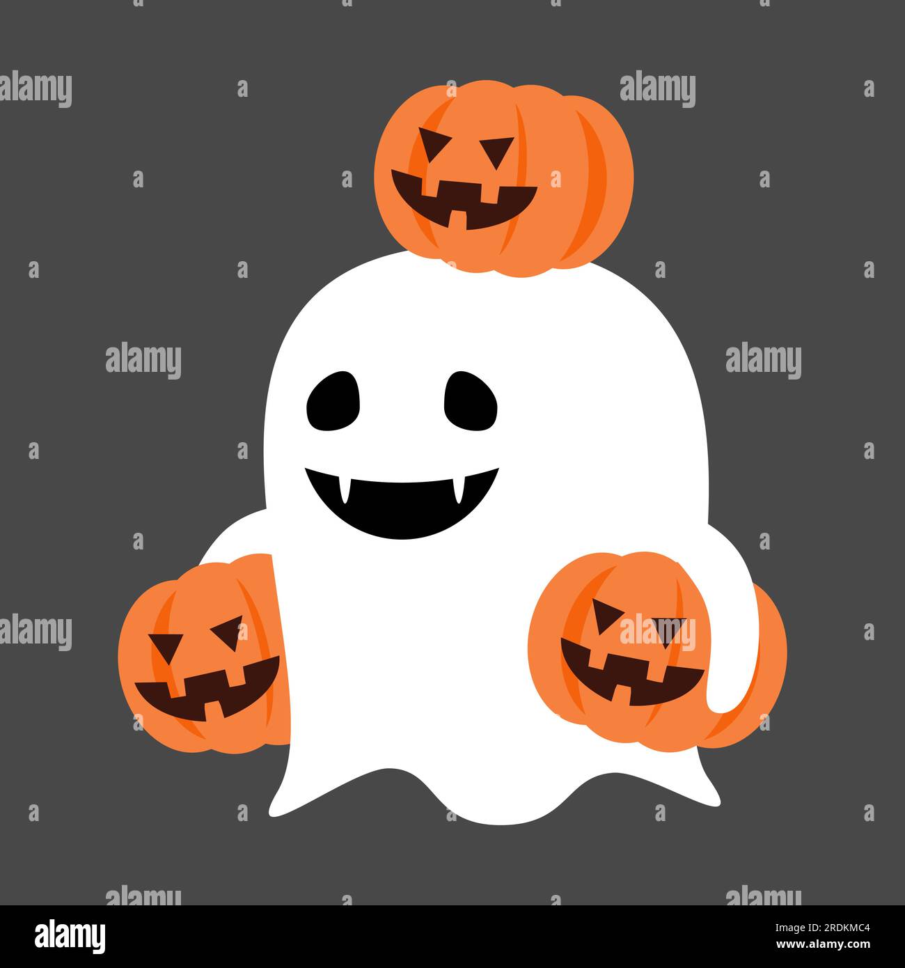 Mignon fantôme blanc tenir la citrouille. Personnage de dessin animé Halloween. Conception plate. Vecteur . Illustration de Vecteur