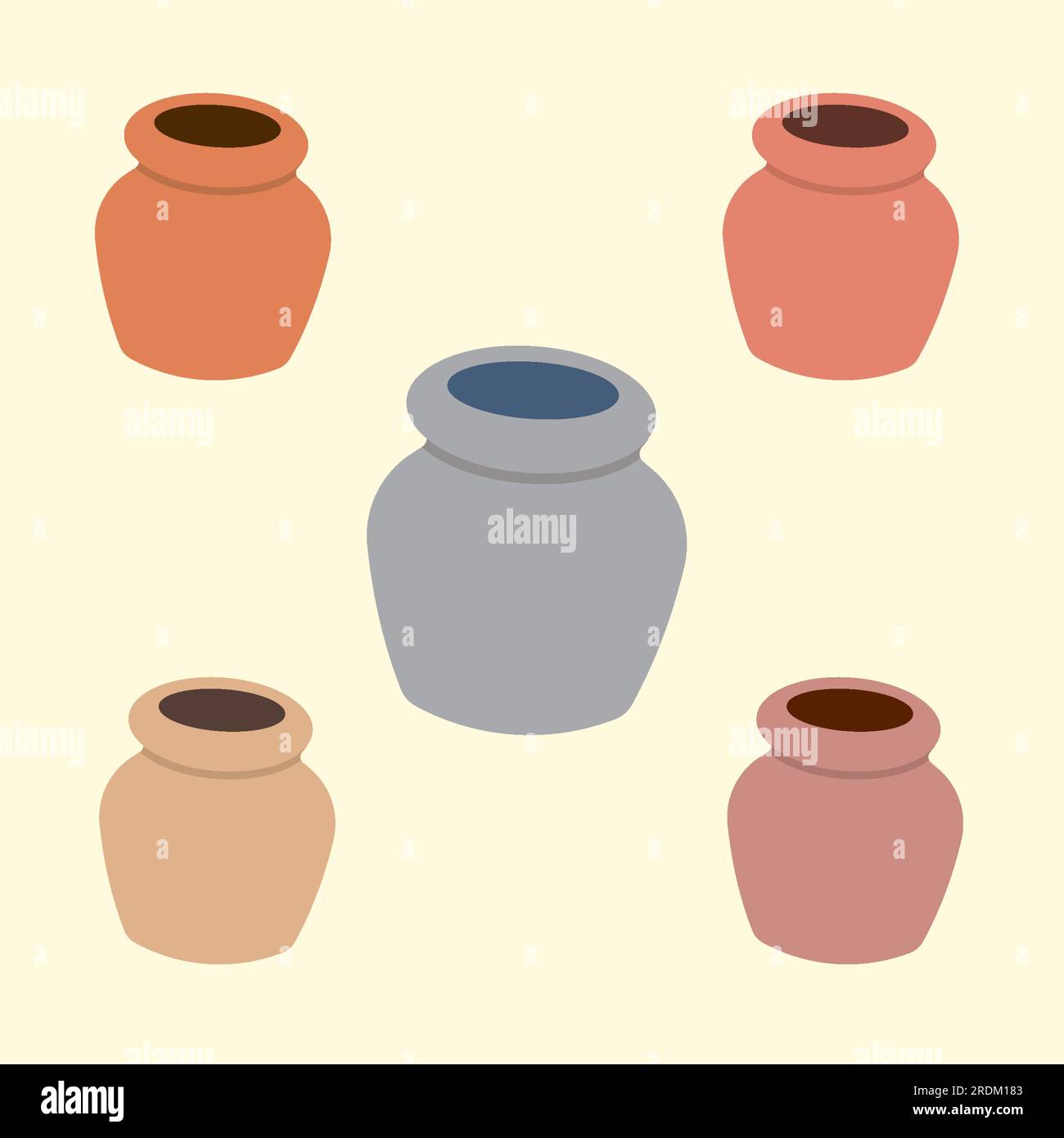 Illustrations vectorielles de pots d'argile. Lot de 5 pots multicolores Illustration de Vecteur