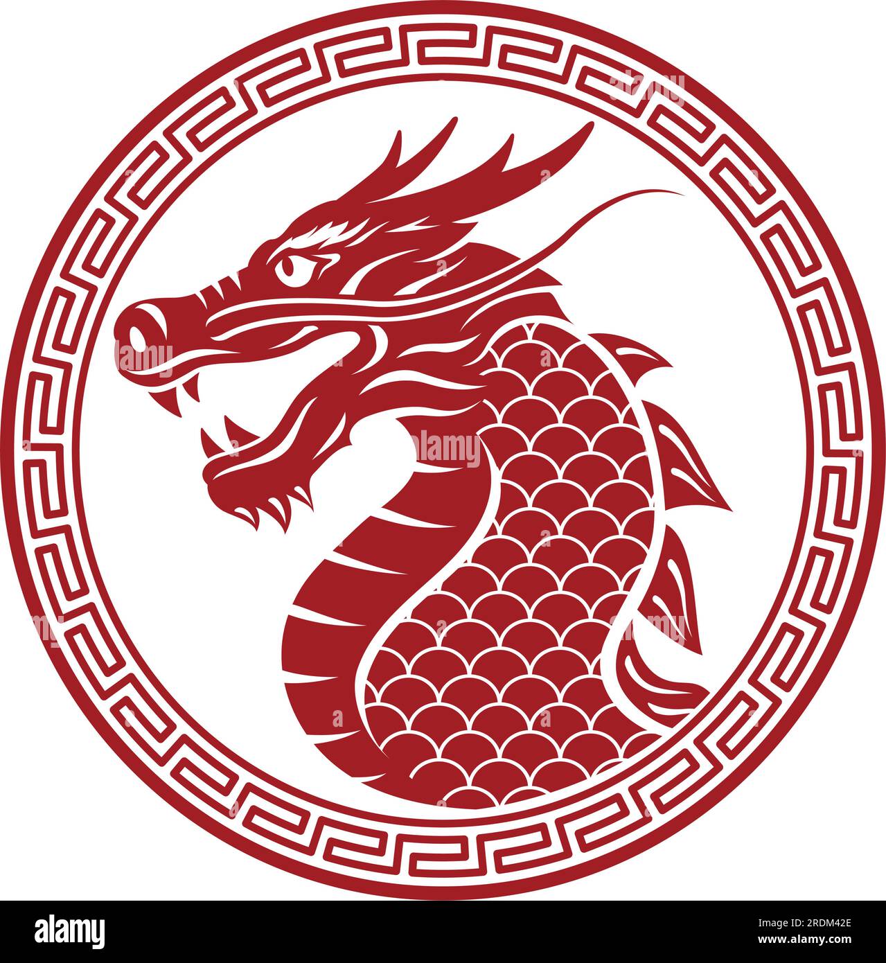 Année du Dragon vecteur de style chinois symbole zodiaque Stamp isolé sur Un fond blanc. Illustration de Vecteur