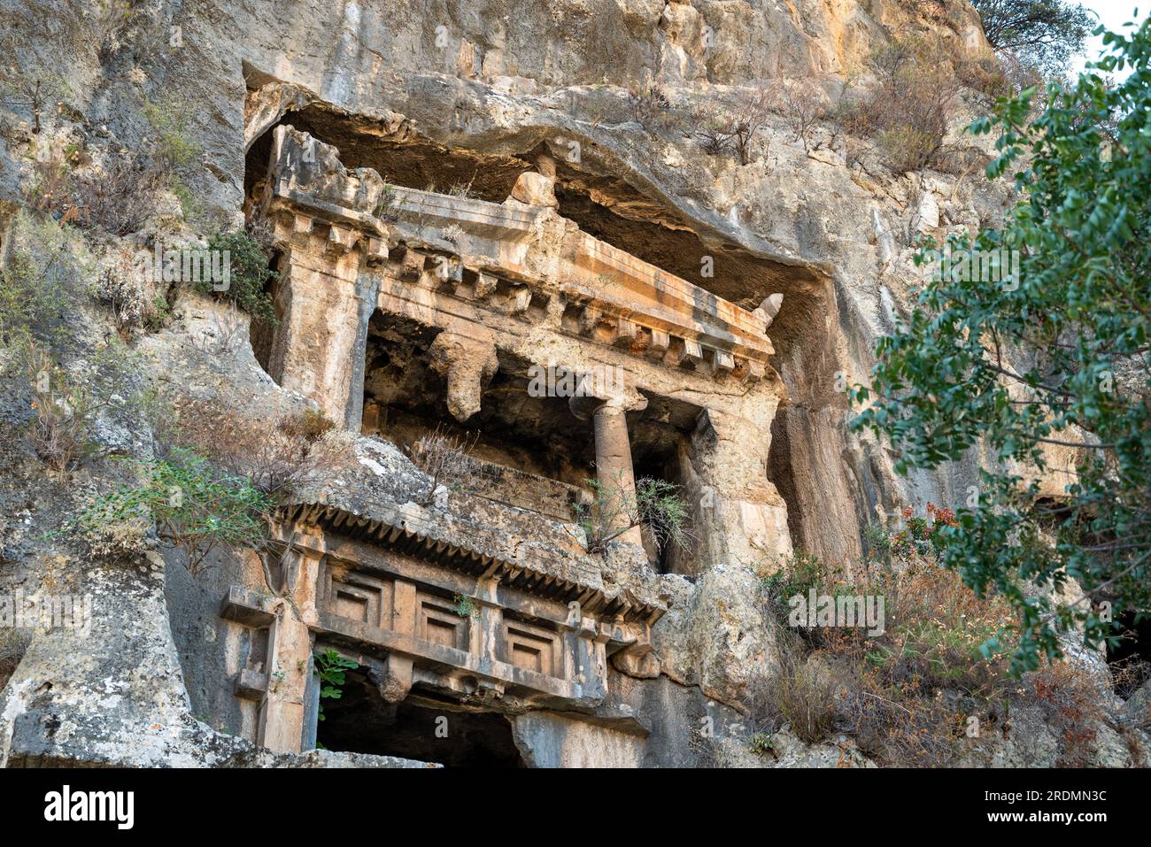 Tombes de roche d'Amyntas à l'ancienne Telmessos, à Fethiye Turquie Banque D'Images