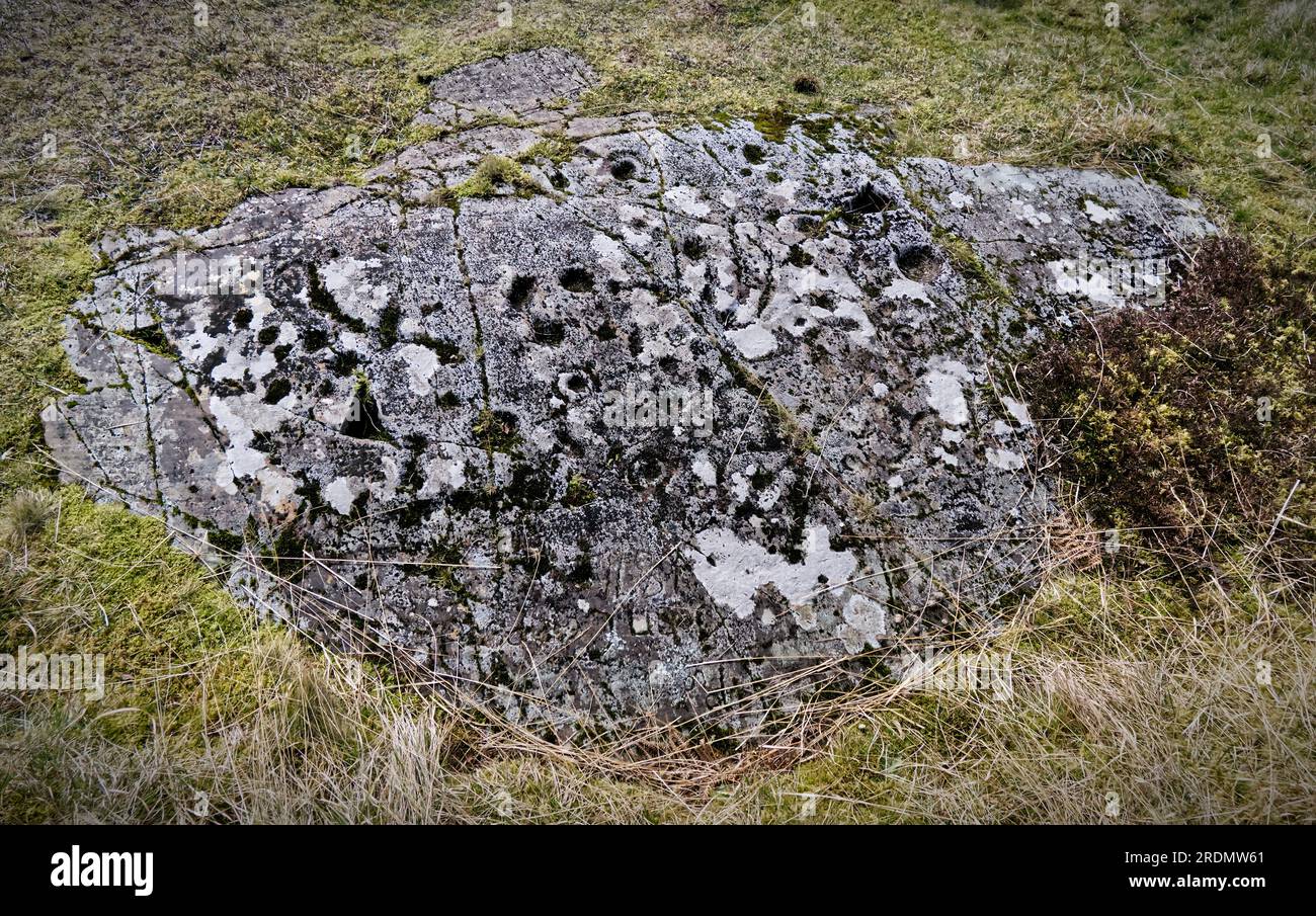 Ormaig coupe et anneaux, art rupestre néolithique, près de Kilmartin, Argyll, Écosse Banque D'Images