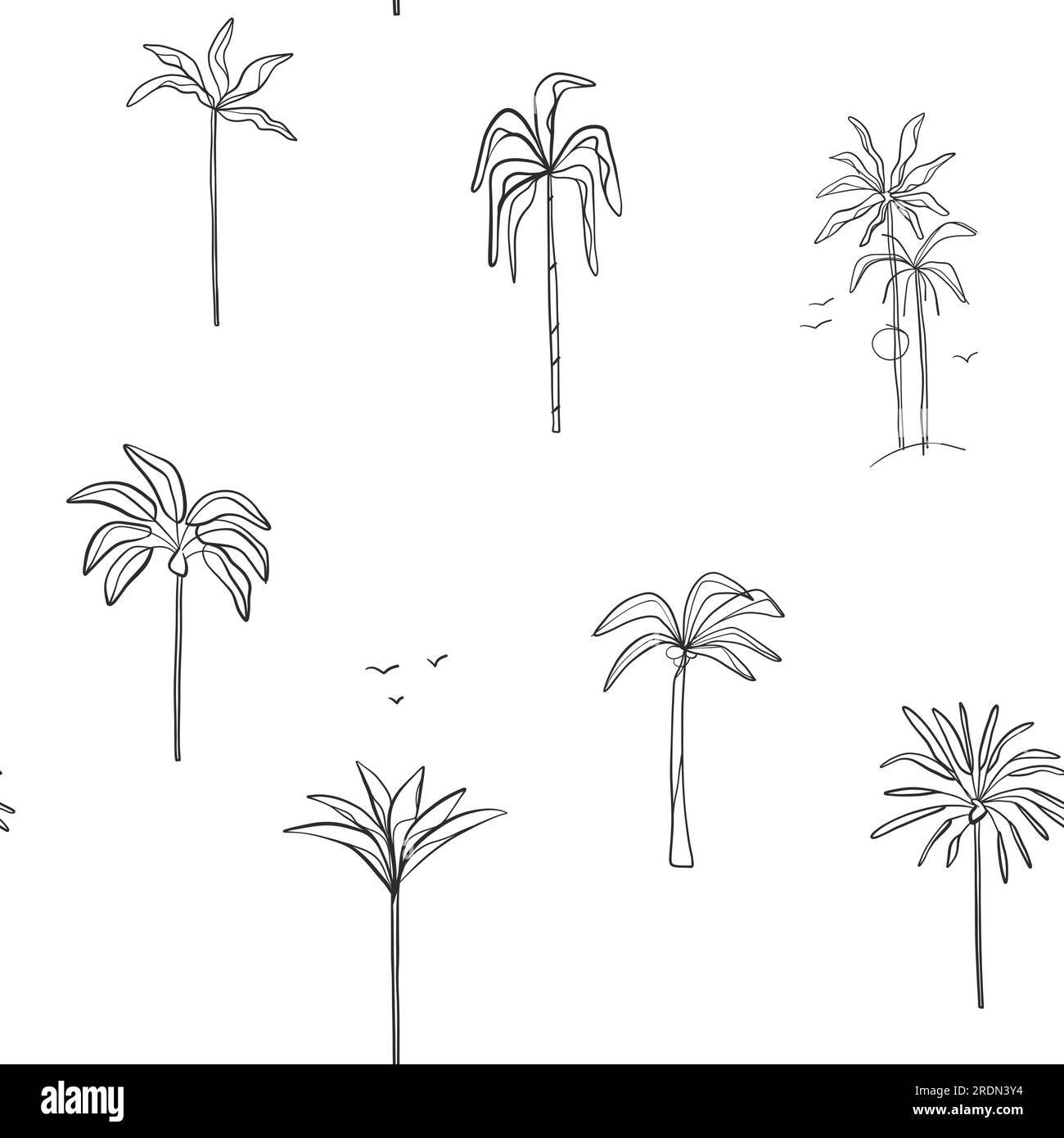Vecteur dessiné à la main abstrait simple dessin graphique minimaliste motif sans couture tropical avec palmier exotique. Plage de palmiers d'été design moderne Illustration de Vecteur