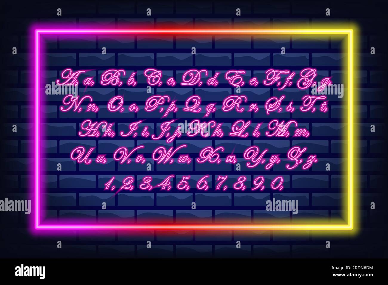 Alphabet néon lumineux. Police néon avec majuscules et minuscules. Alphabet anglais manuscrit Illustration de Vecteur