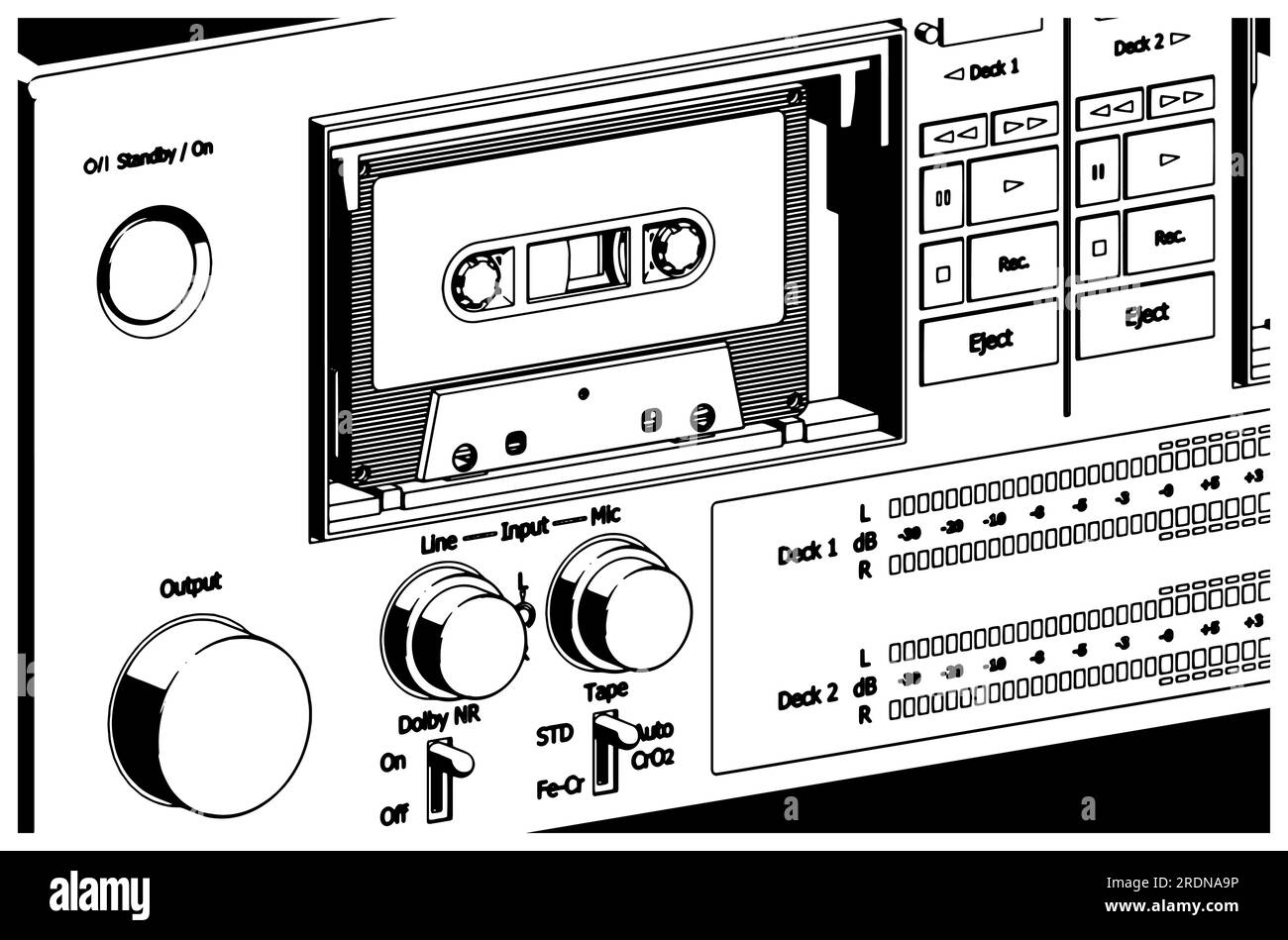 Illustration vectorielle stylisée d'une platine cassette d'un magnétophone gros plan Illustration de Vecteur