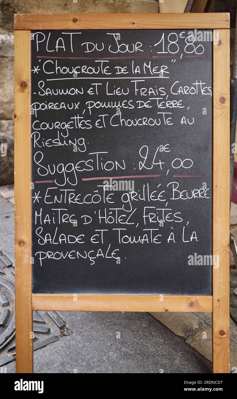 Tableau de menu de restaurant à Aix en Provence France Banque D'Images