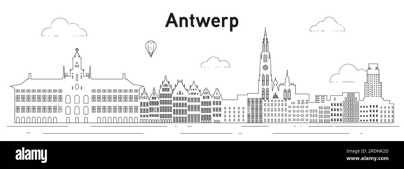 Illustration vectorielle d'art de ligne d'horizon d'Anvers Illustration de Vecteur