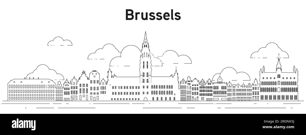 Illustration vectorielle d'art de ligne d'horizon de Bruxelles Illustration de Vecteur