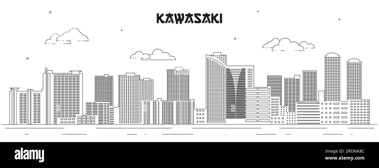 Illustration vectorielle d'art de ligne Skyline Kawasaki Illustration de Vecteur