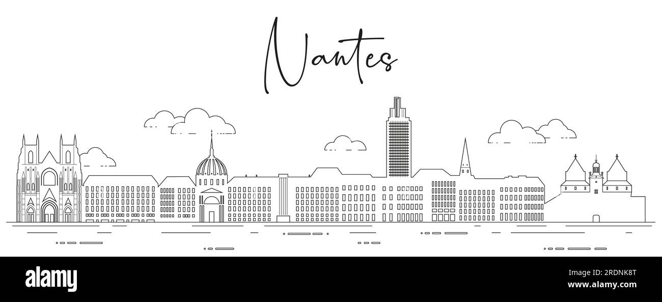 Illustration vectorielle d'art de ligne d'horizon de Nantes Illustration de Vecteur