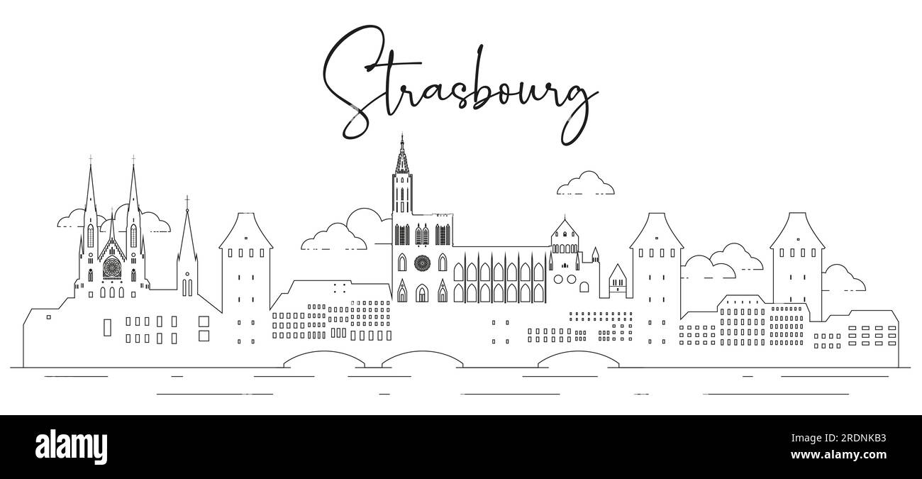 Illustration vectorielle d'art de ligne d'horizon de Strasbourg Illustration de Vecteur