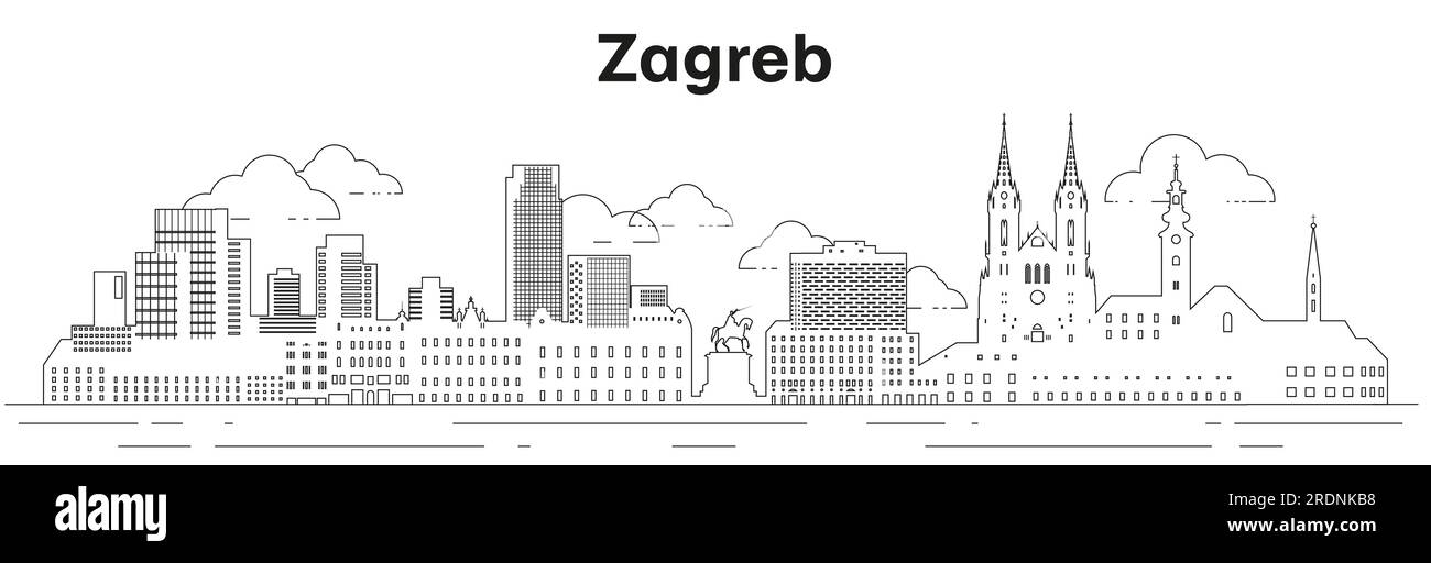 Illustration vectorielle d'art de ligne d'horizon de Zagreb Illustration de Vecteur