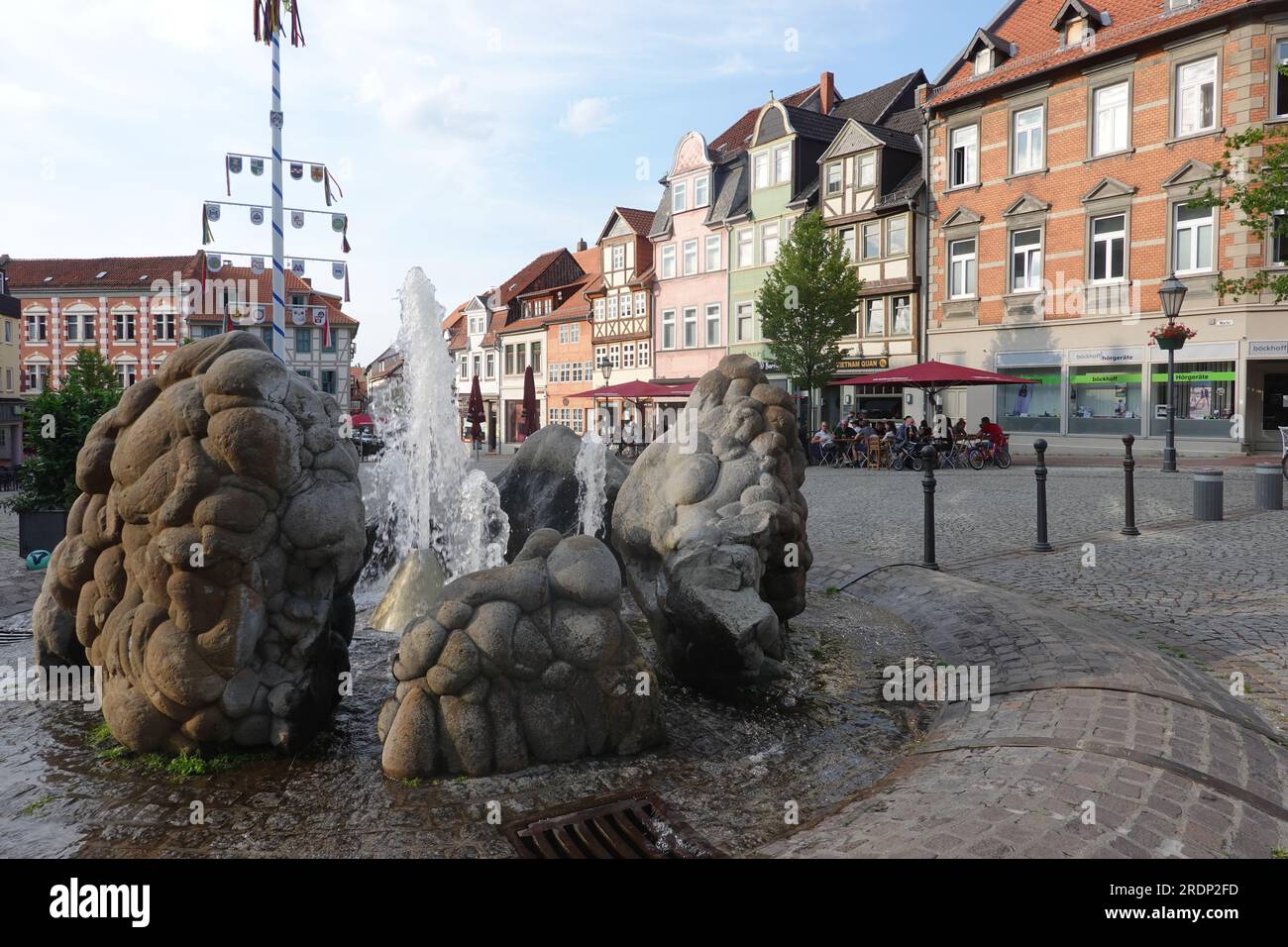 Brunnen am Marktplatz in der historischen Altstadt, Niedersachsen, Deutschland, Helmstedt Banque D'Images