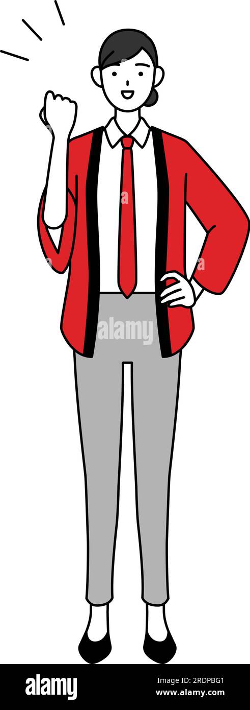 Femme portant un manteau happi rouge posant avec des tripes, Vector Illustration Illustration de Vecteur