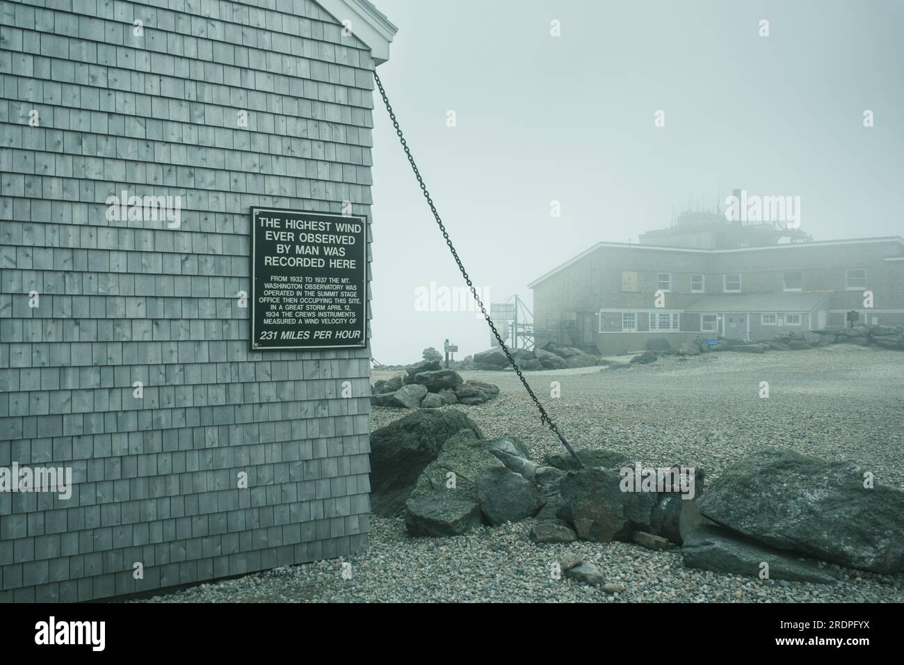 Panneau de vitesse du vent la plus élevée sur l'observatoire du Mont Washington, Jackson, New Hampshire Banque D'Images