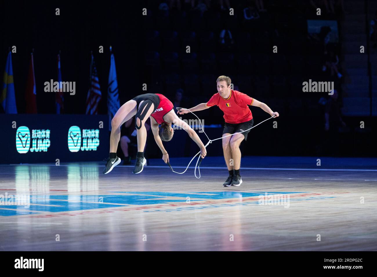 Finales du Championnat du monde de corde à sauter, Colorado Springs, Colorado, États-Unis. 22 juillet 2023. Paires de cordes mixtes Freestyle, Champion du monde Belen de Smet et Jelle Van Heesbeke crédit : Casey B. Gibson/Alamy Live News Banque D'Images