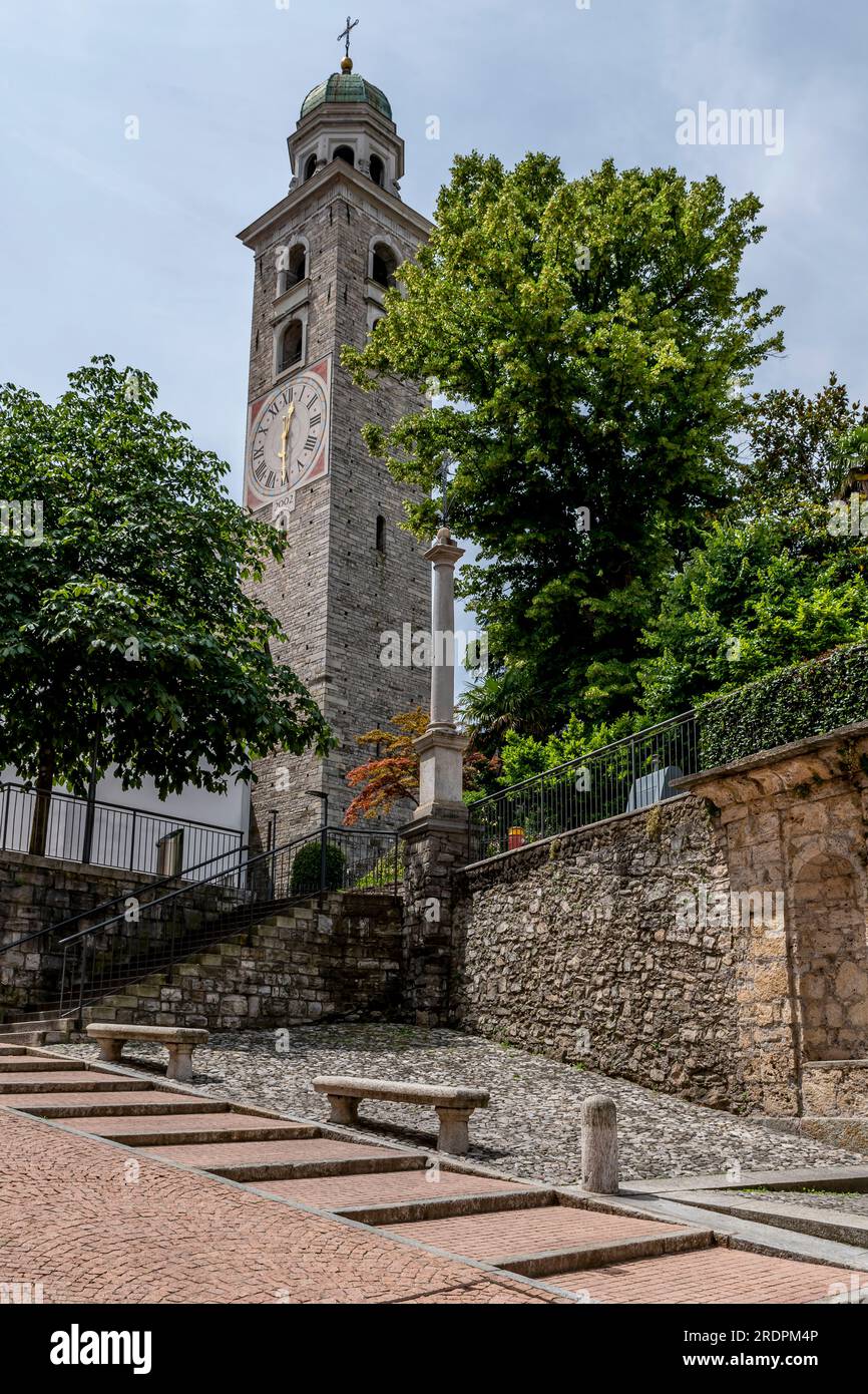Le clocher de la cathédrale de San Lorenzo, Lugano, Suisse Banque D'Images