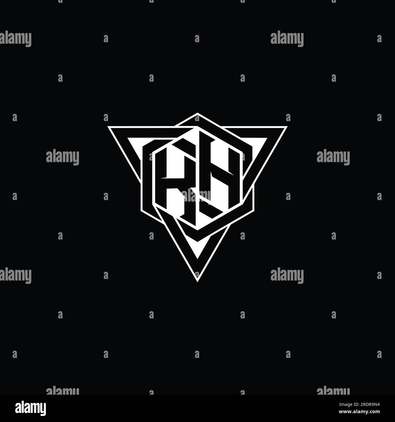 KH Letter logo forme hexagonale monogramme avec contour géométrique triangulaire pointu modèle de conception de style moderne Banque D'Images