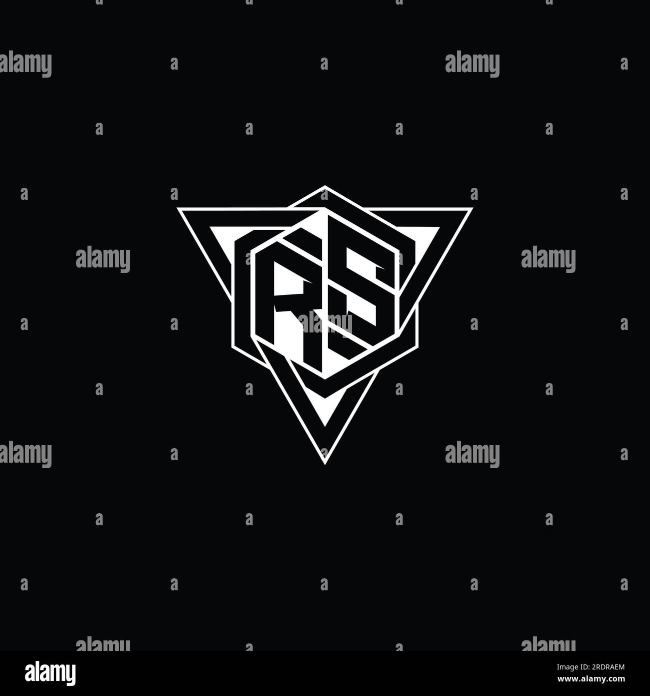 Logo RS Letter forme hexagonale monogramme avec contour géométrique triangulaire pointu modèle de conception de style moderne Banque D'Images