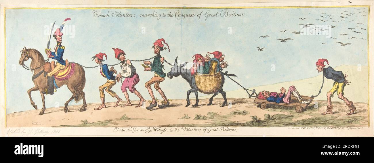 Les volontaires français marchent à la conquête de la Grande-Bretagne le 25 octobre 1803 par James Gillray Banque D'Images