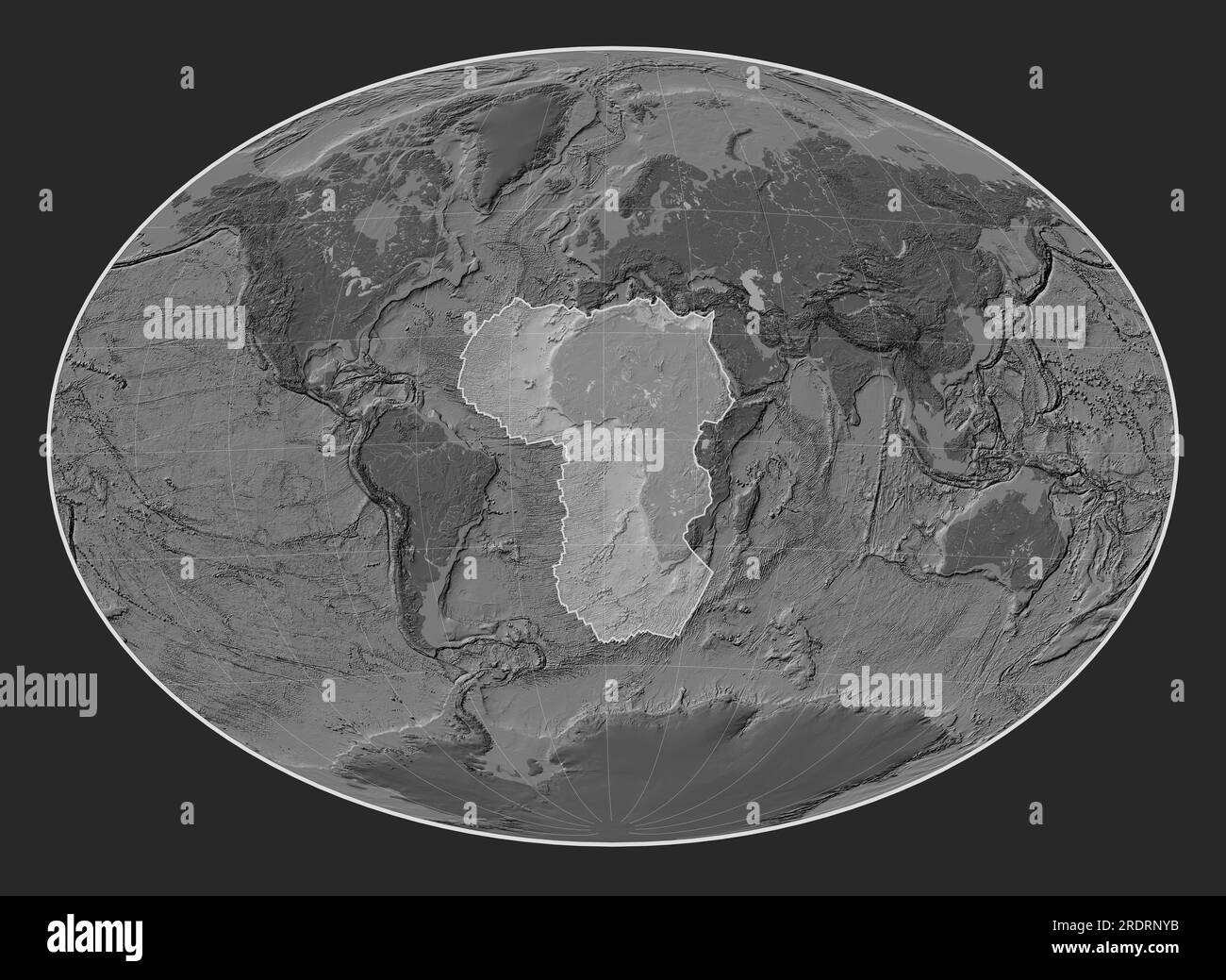 Plaque tectonique africaine sur la carte d'élévation à deux niveaux