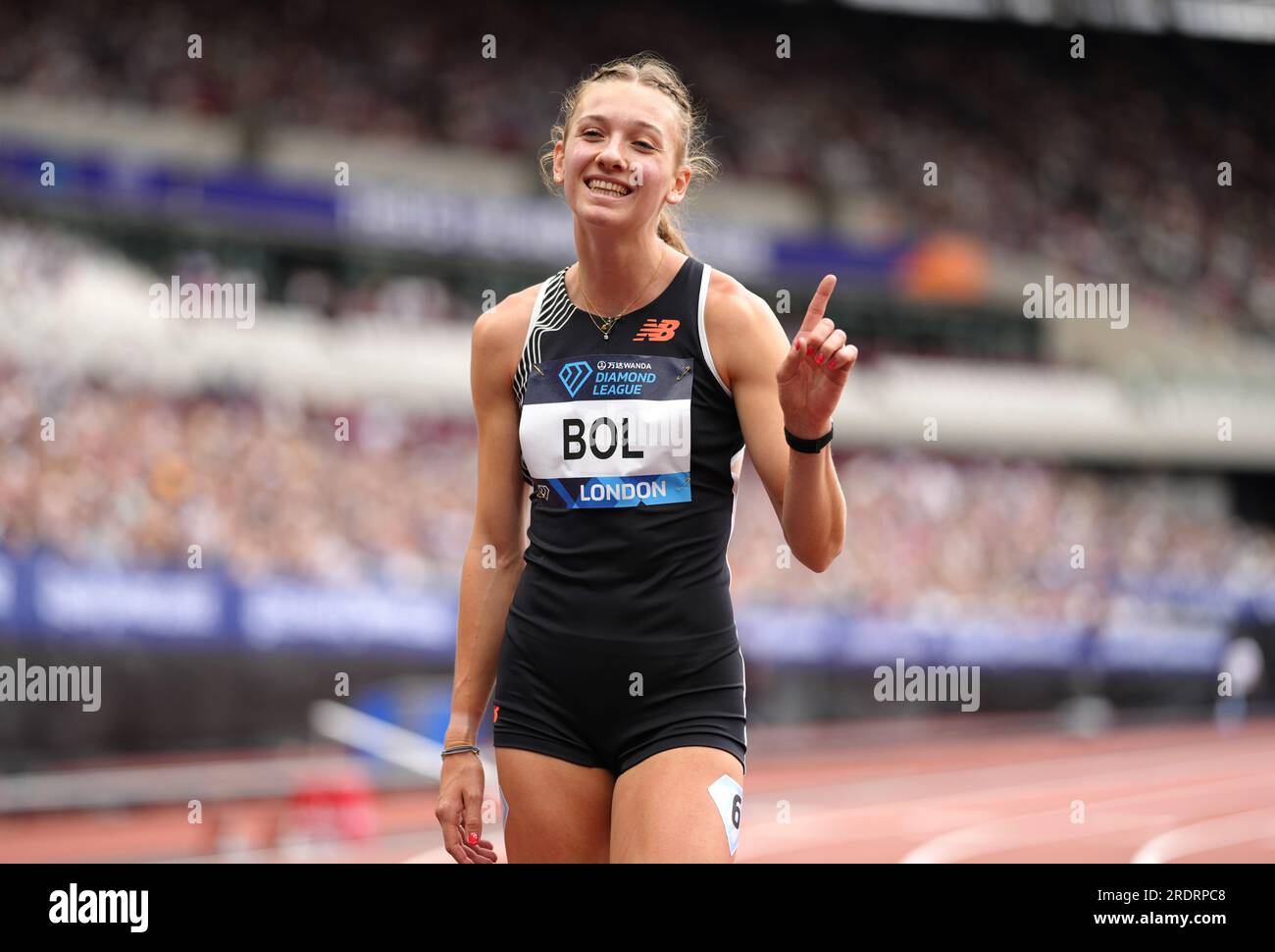 Femke bol des pays-Bas après avoir remporté le 400m haies féminin lors de la rencontre d'athlétisme de Londres au London Stadium. Date de la photo : dimanche 23 juillet 2023. Banque D'Images