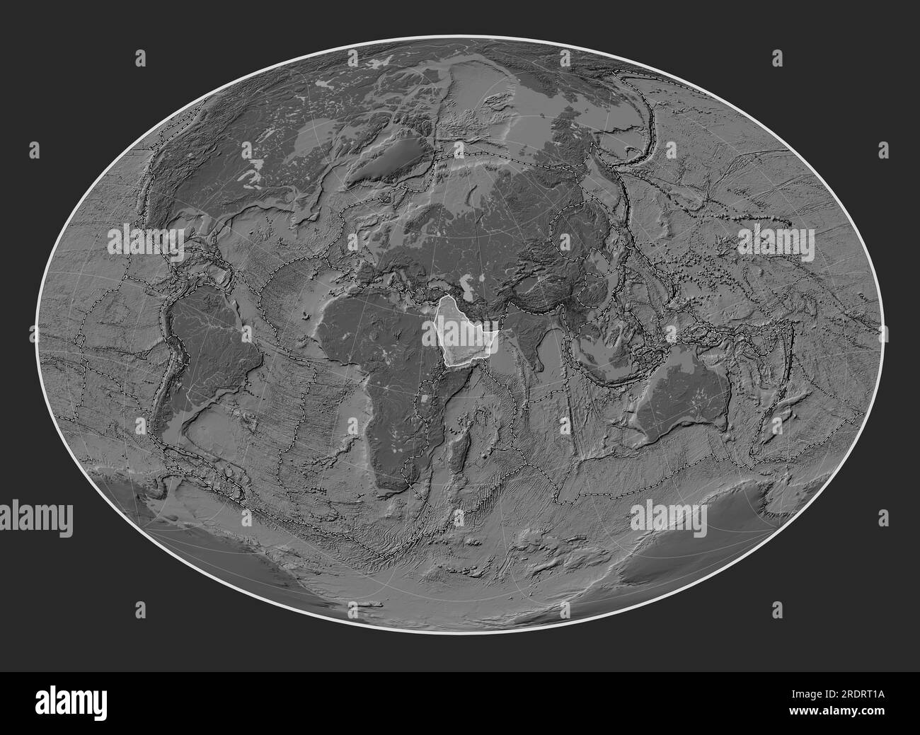 Plaque tectonique arabe sur la carte d'élévation à deux niveaux dans la