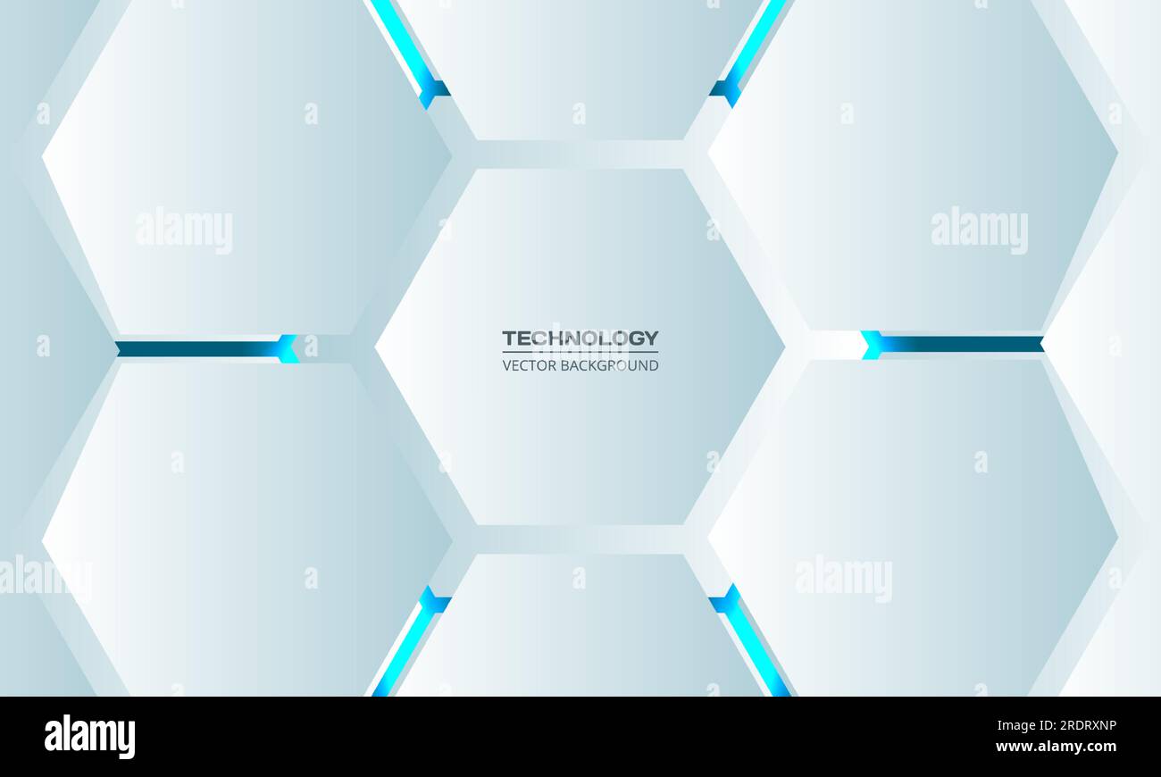 Fond abstrait blanc de vecteur de technologie hexagonale 3D. L'énergie lumineuse bleue clignote sous l'hexagone dans le fond futuriste de la technologie moderne. Blanc Illustration de Vecteur